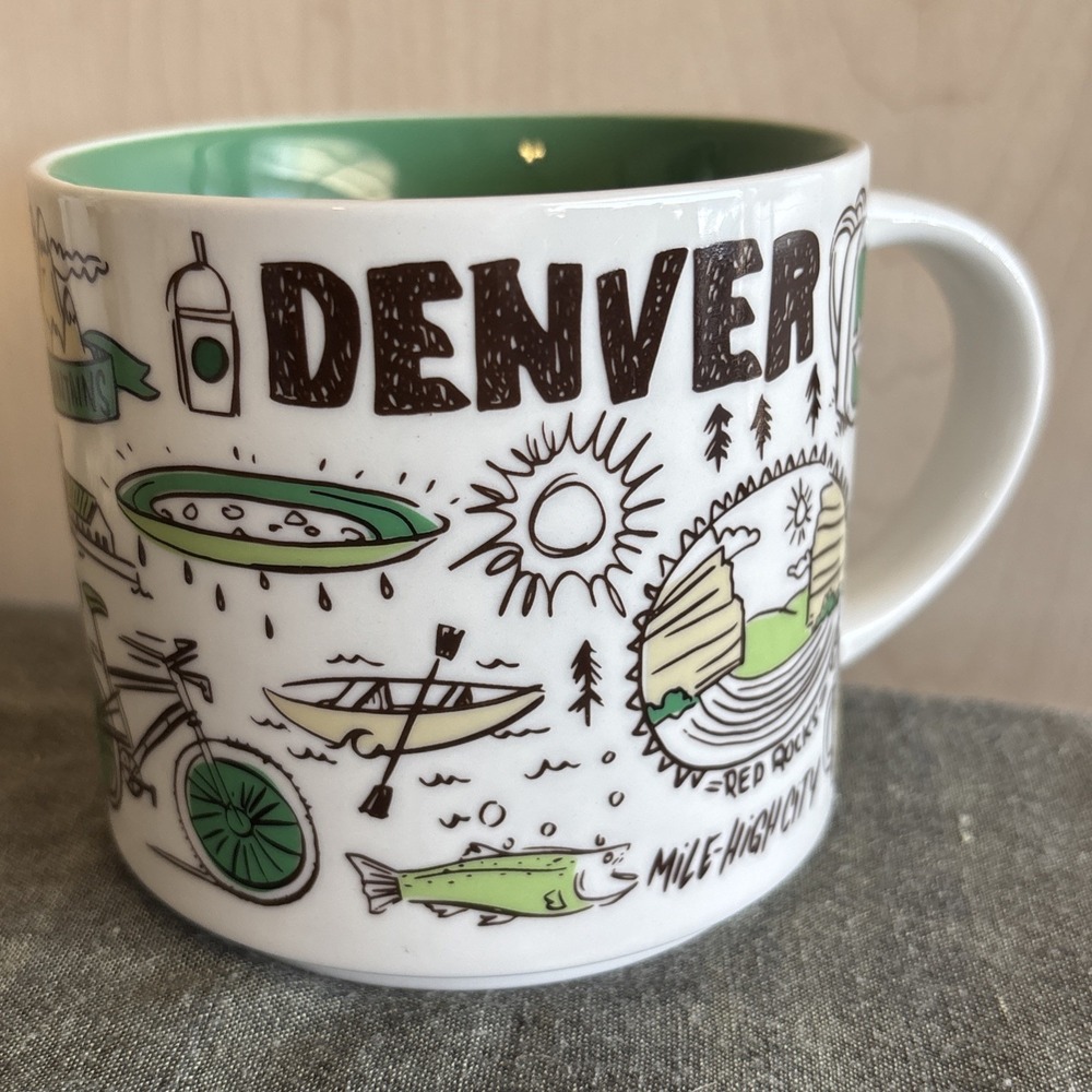 Starbucks BEEN THERE Series Coffee Tea Mug 2019 14 oz White Green Denver